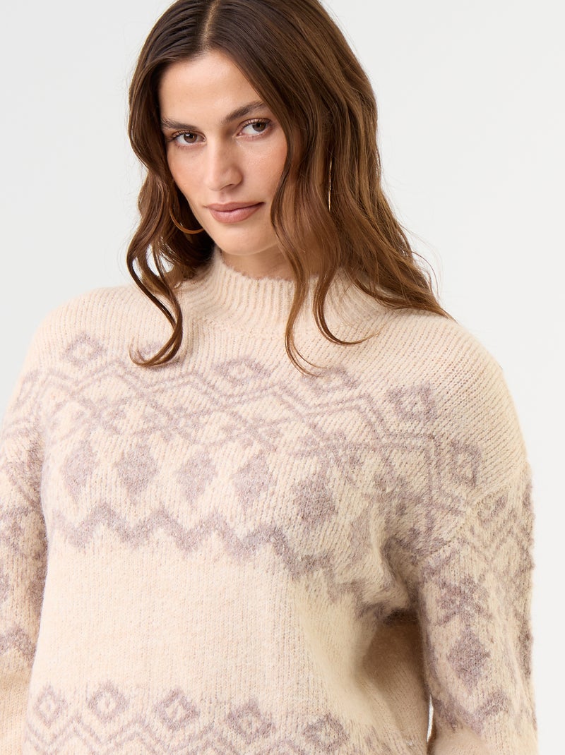 Pull à motif en maille grosse jauge Beige - Kiabi