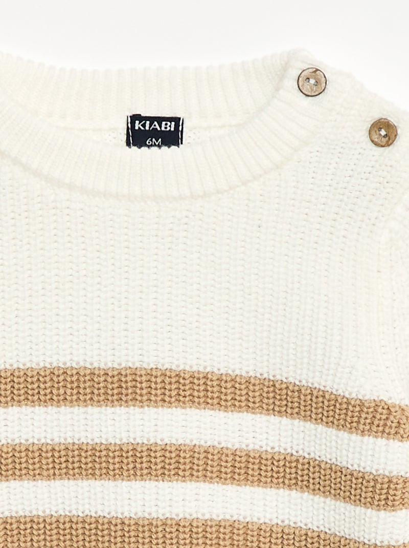 Pull à rayures en coton Beige - Kiabi
