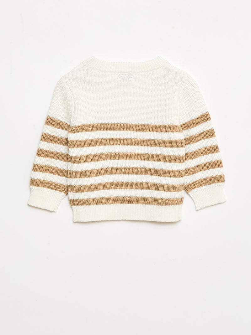 Pull à rayures en coton Beige - Kiabi