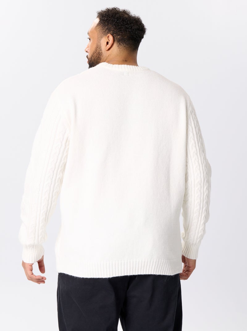 Pull à torsades à col rond Blanc - Kiabi