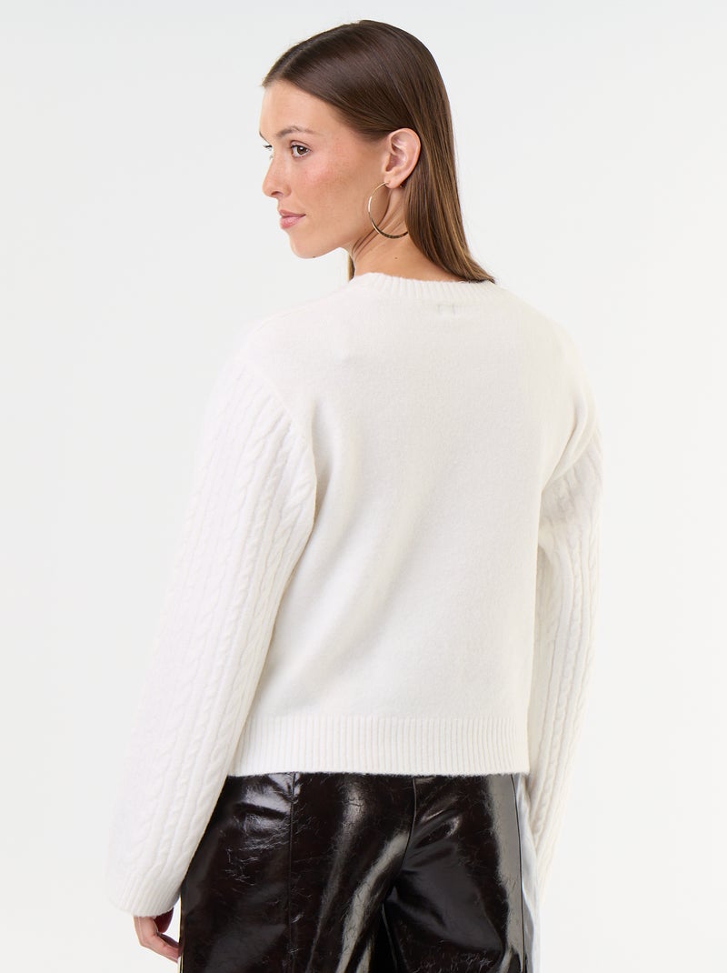 Pull à torsades col rond Blanc - Kiabi