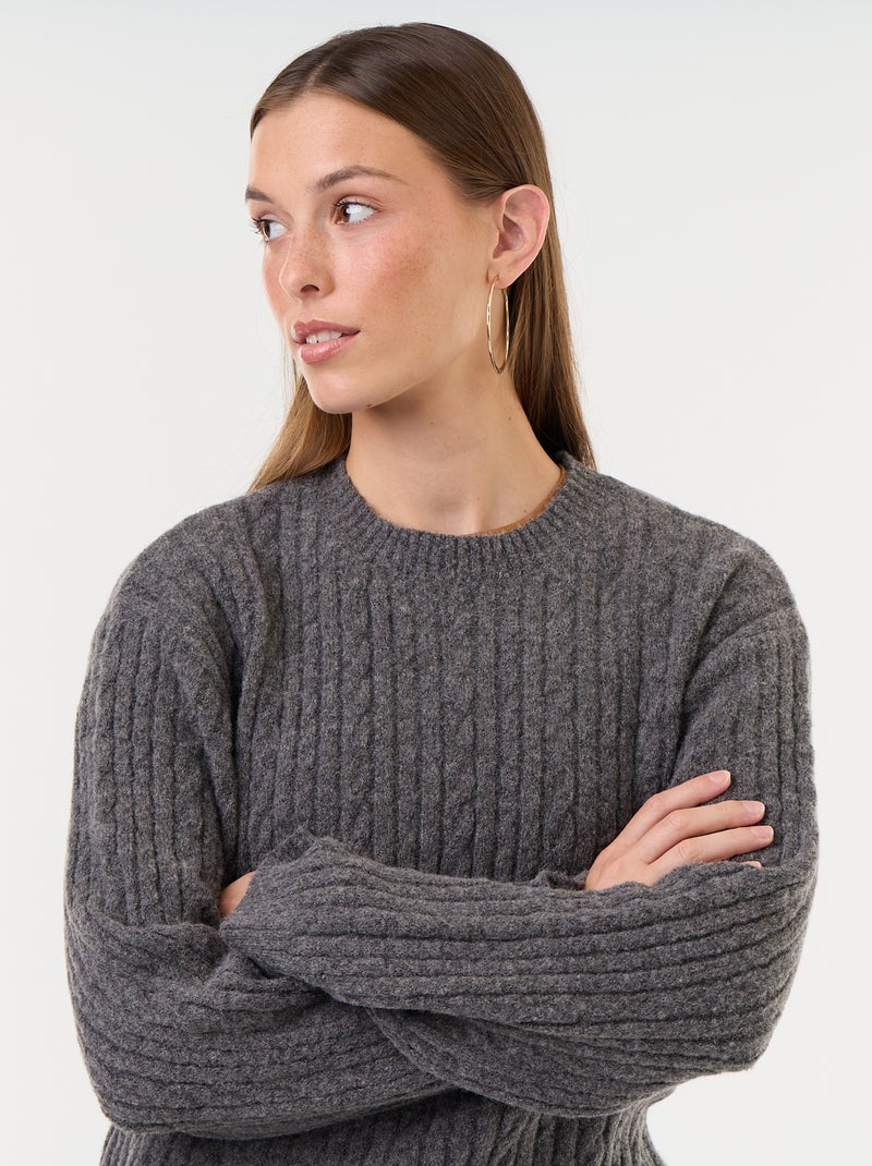 Pull à torsades col rond Gris - Kiabi