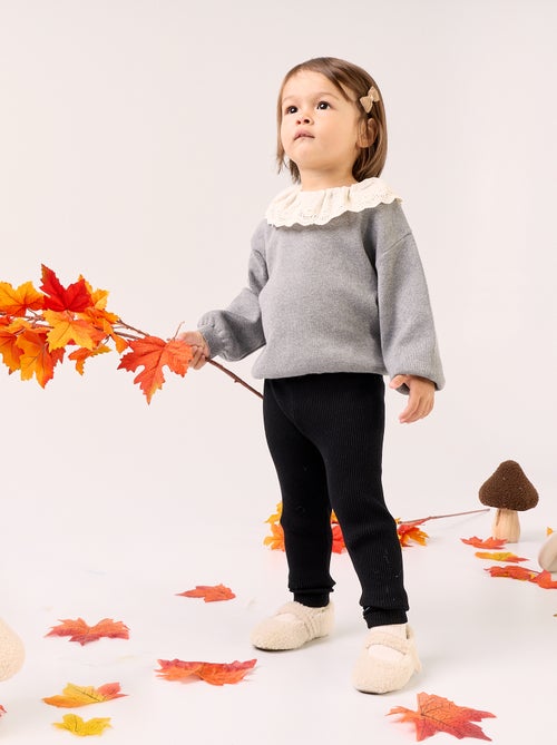 Pull avec col fantaisie en broderie anglaise - Kiabi