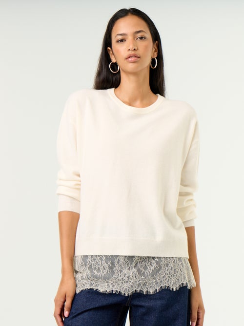 Pull avec empiècement en dentelle - Kiabi