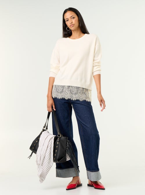 Pull avec empiècement en dentelle - Kiabi