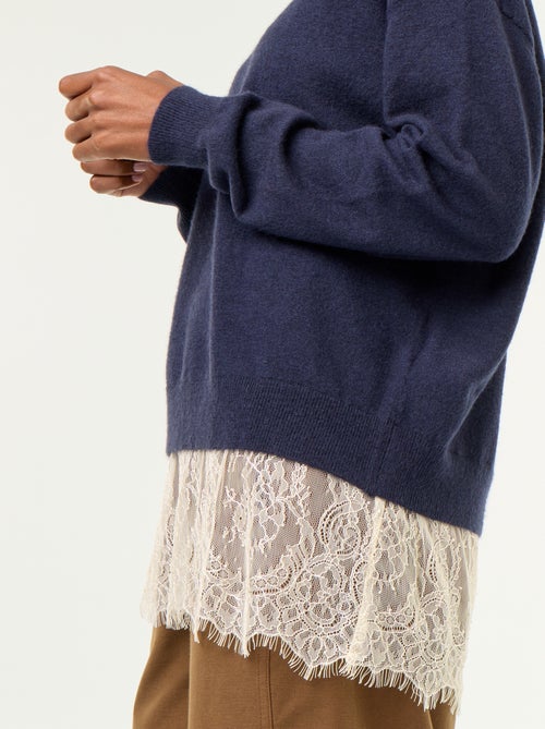 Pull avec empiècement en dentelle - Kiabi