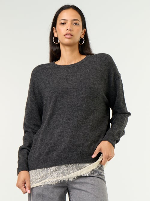 Pull avec empiècement en dentelle - Kiabi