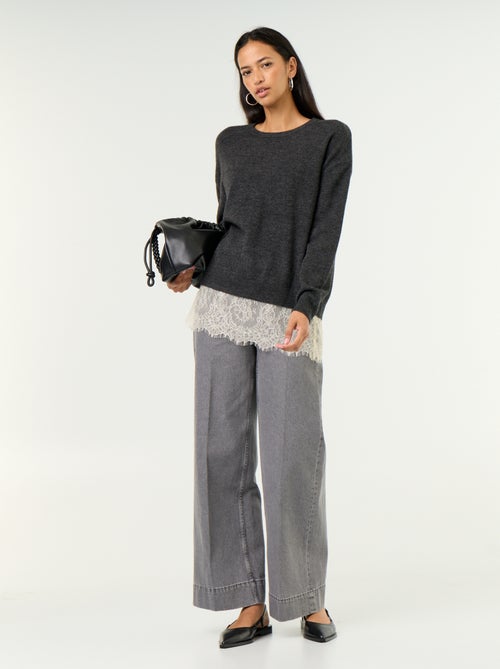 Pull avec empiècement en dentelle - Kiabi