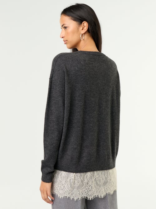 Pull avec empiècement en dentelle - Kiabi