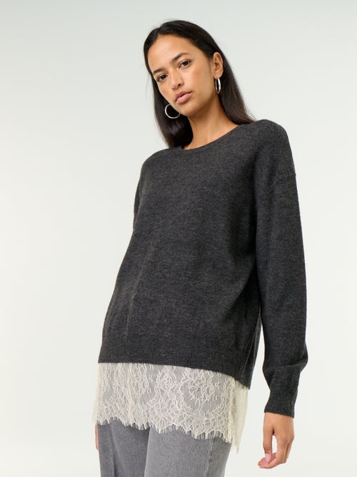 Pull avec empiècement en dentelle - Kiabi
