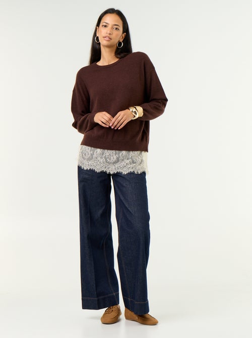Pull avec empiècement en dentelle - Kiabi