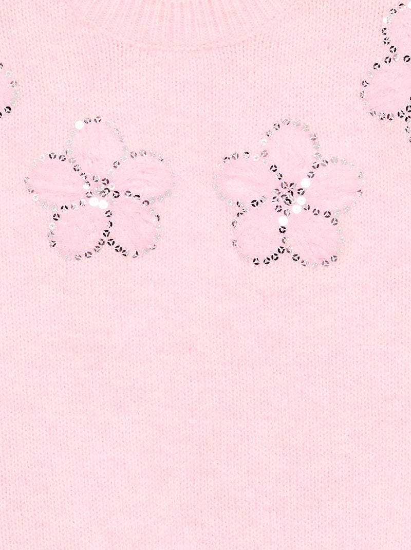 Pull avec fleurs brodées et sequins Rose - Kiabi