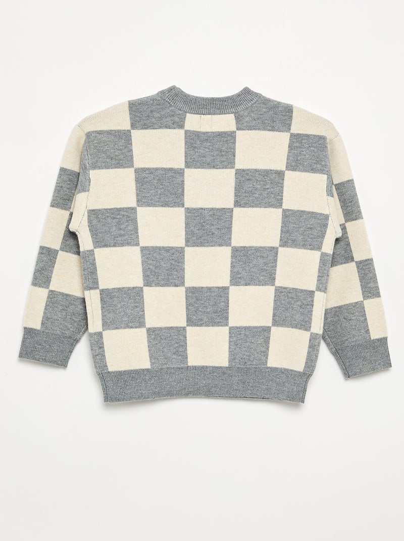 Pull avec motif à damiers Gris - Kiabi