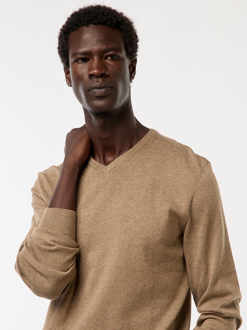 Pull basique en maille unie Marron - Kiabi