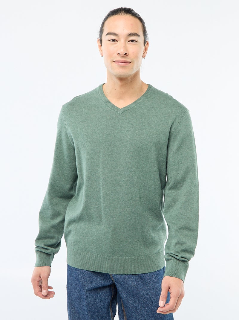 Pull basique en maille unie Vert - Kiabi