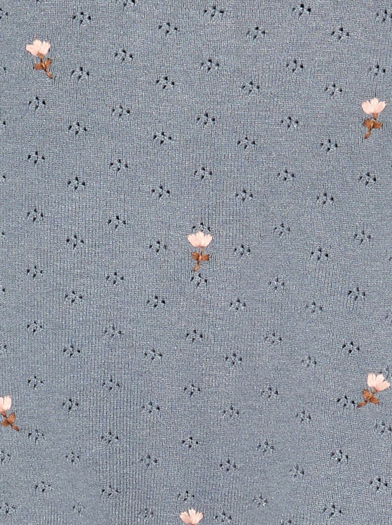 Pull brodé en maille pointelle Bleu - Kiabi