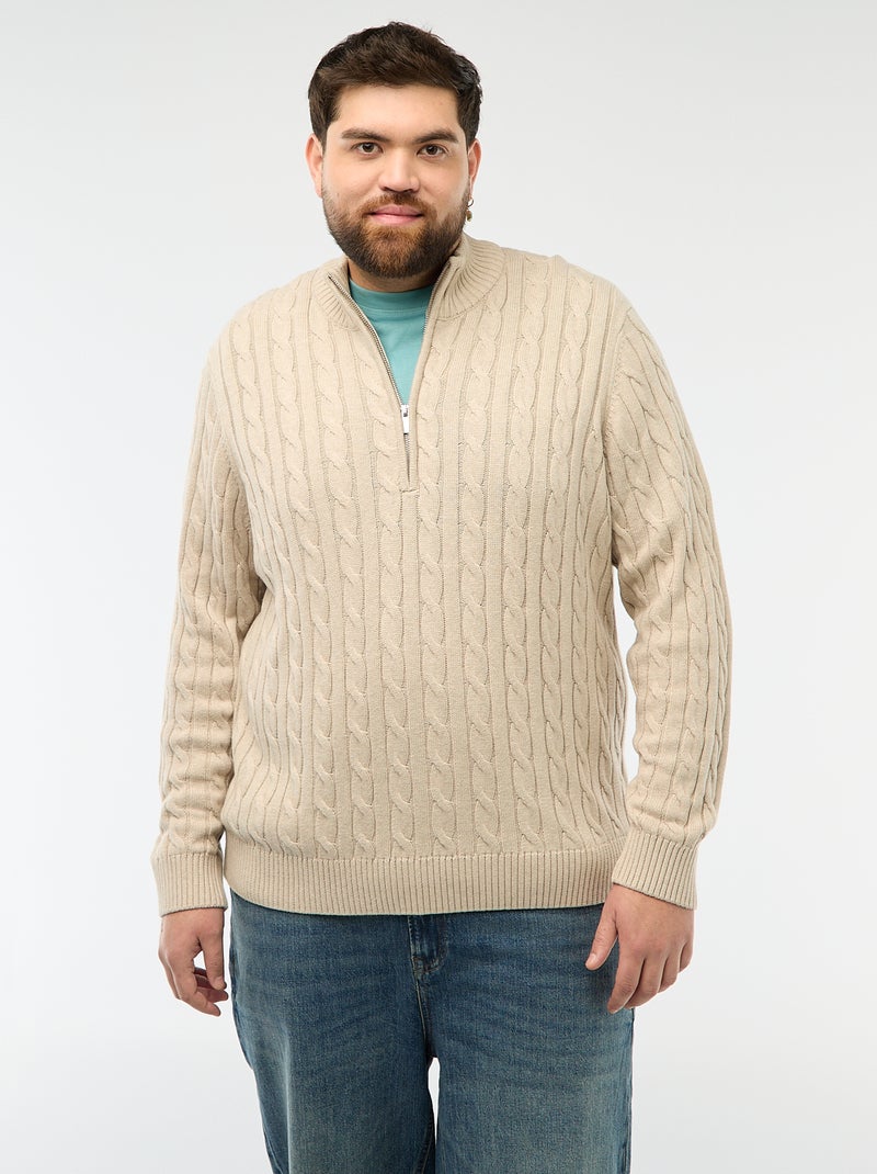 Pull camionneur zip torsadé Beige - Kiabi