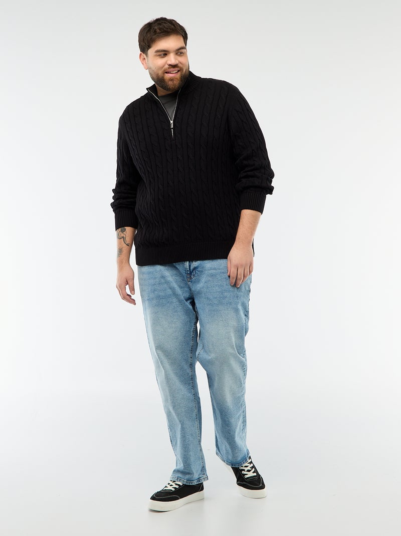 Pull camionneur zip torsadé Noir - Kiabi