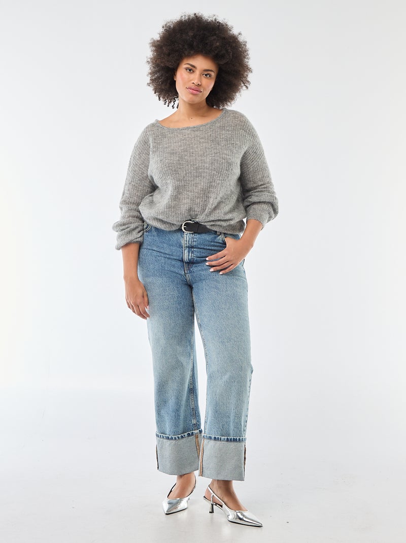 Pull chaud à col rond en mohair Gris - Kiabi