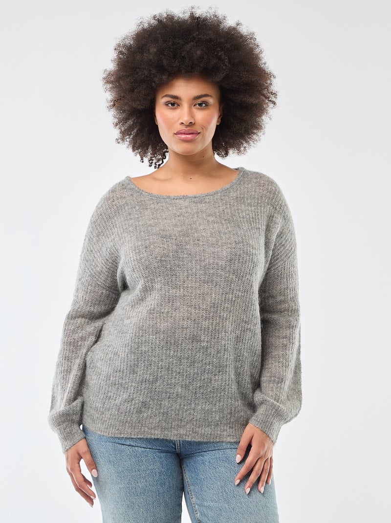 Pull chaud à col rond en mohair Gris - Kiabi