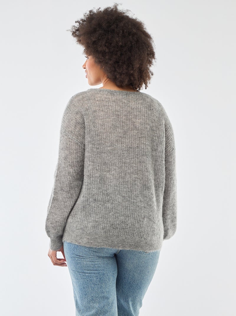 Pull chaud à col rond en mohair Gris - Kiabi