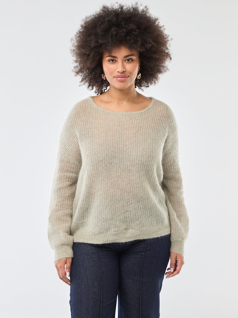 Pull chaud à col rond en mohair Vert - Kiabi