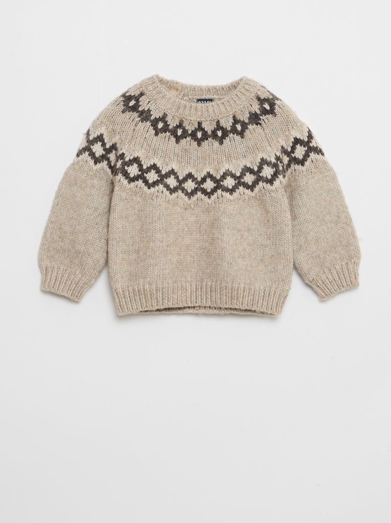 Pull chaud jacquard Beige - Kiabi
