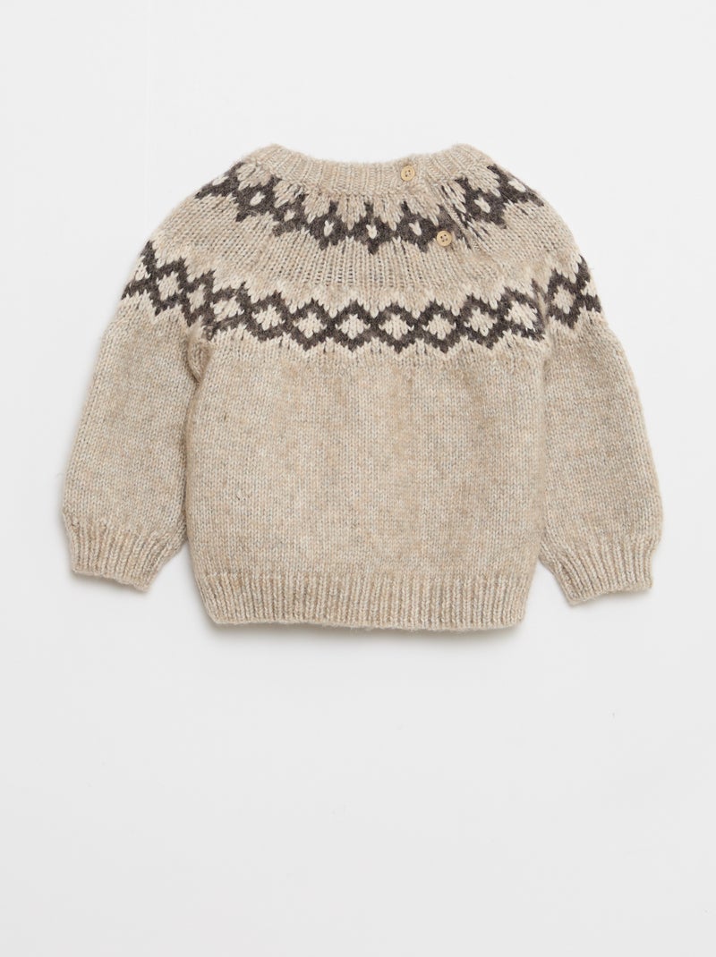 Pull chaud jacquard Beige - Kiabi