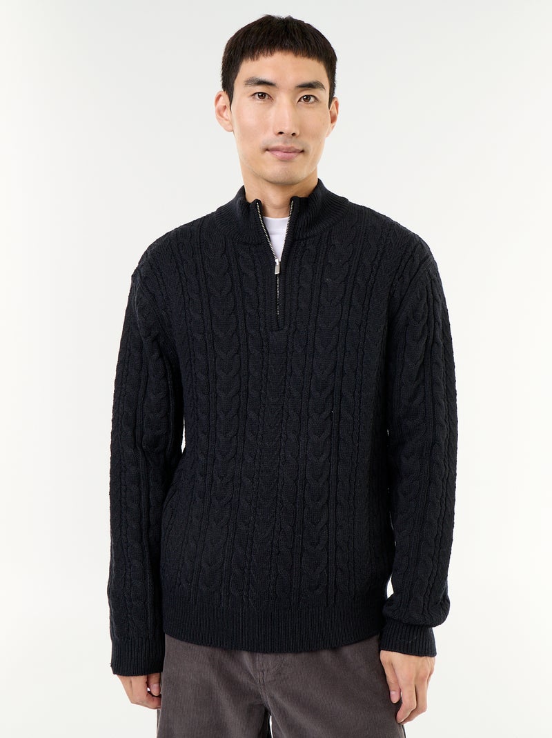 Pull col camionneur en maille torsadée Noir - Kiabi