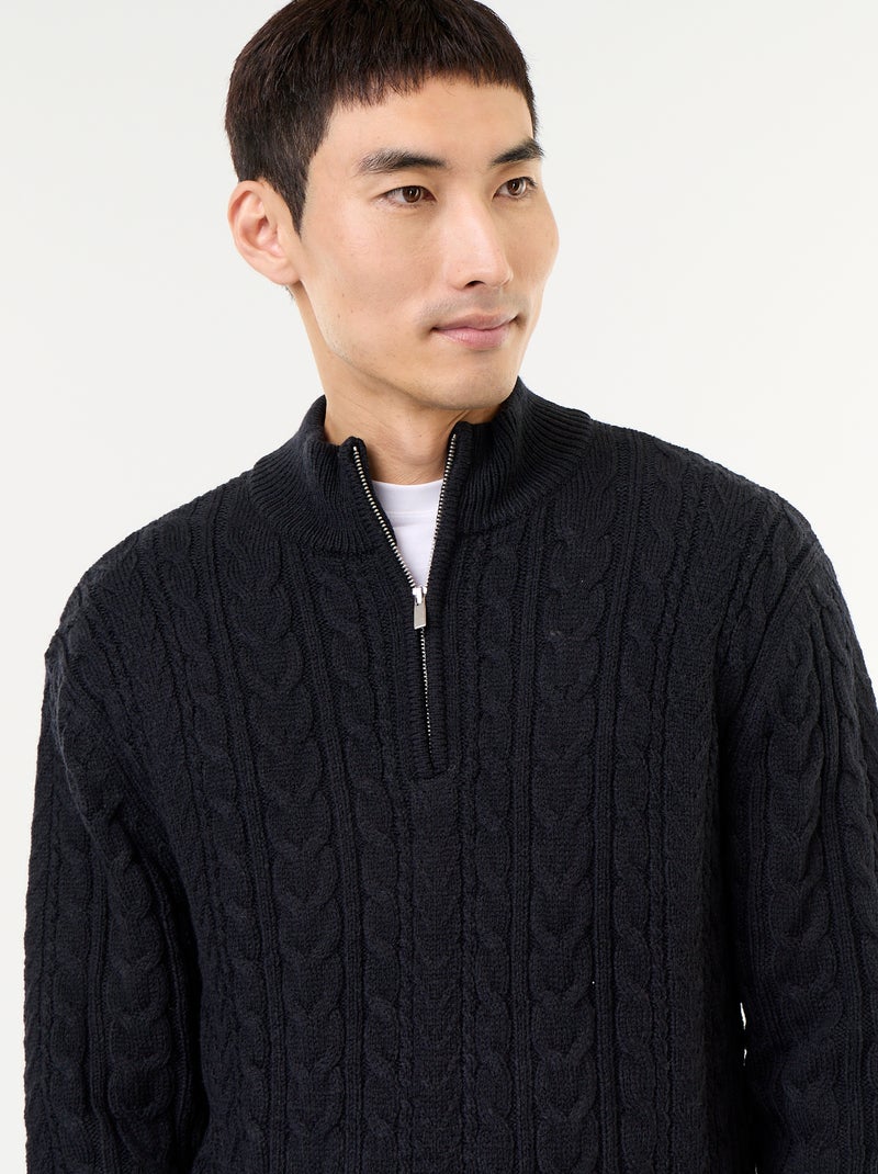Pull col camionneur en maille torsadée Noir - Kiabi