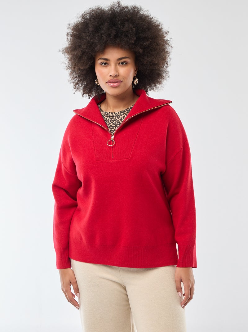 Pull col camionneur zippé Rouge - Kiabi