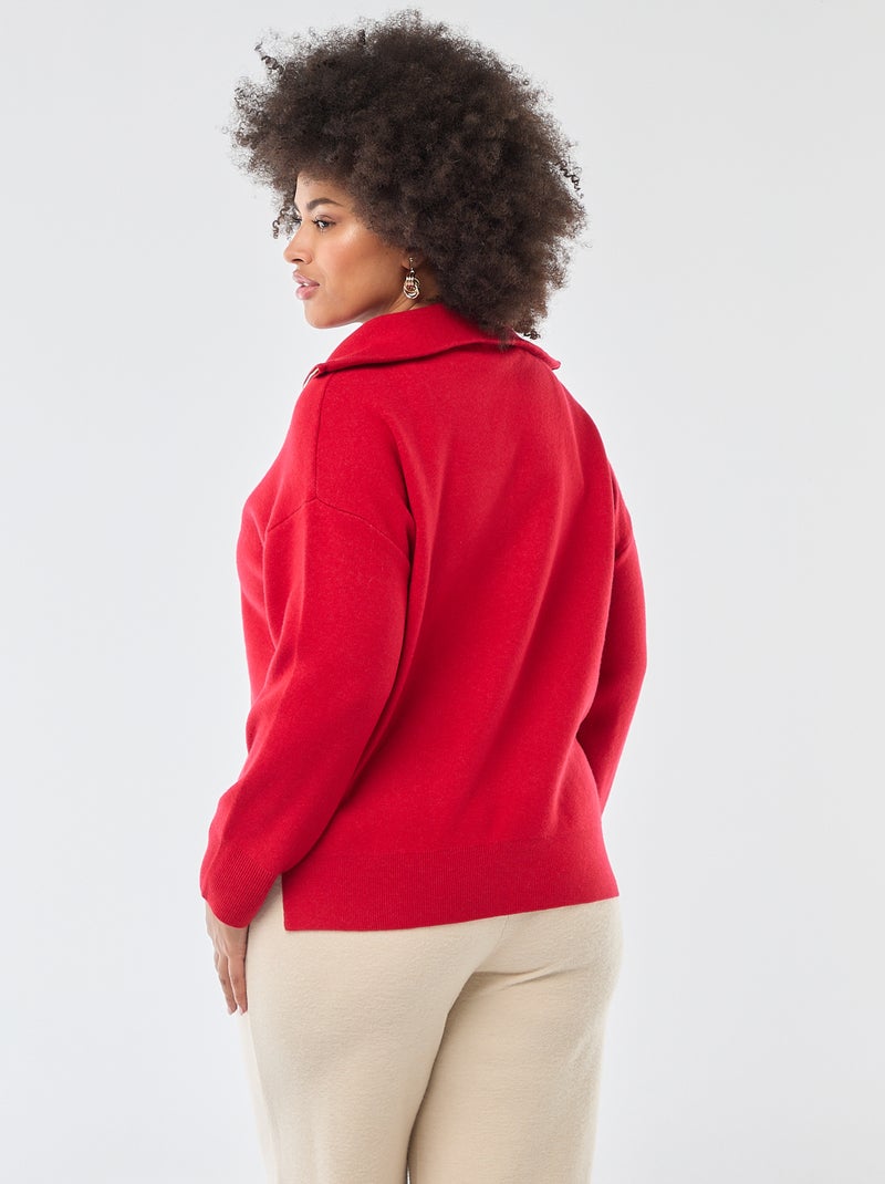 Pull col camionneur zippé Rouge - Kiabi