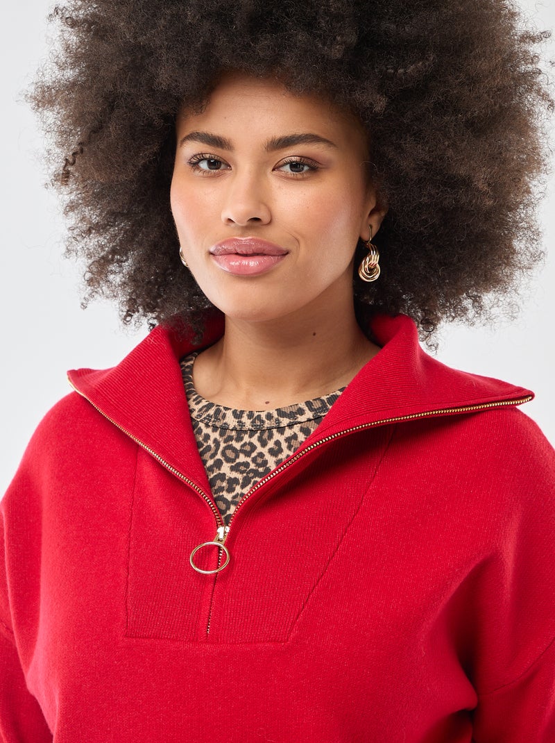 Pull col camionneur zippé Rouge - Kiabi