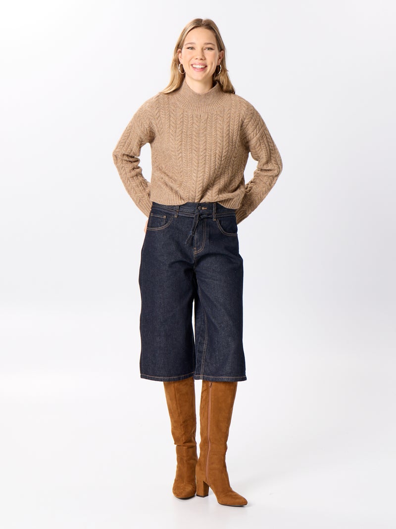 Pull col montant uni Beige - Kiabi