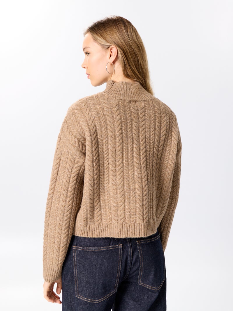 Pull col montant uni Beige - Kiabi