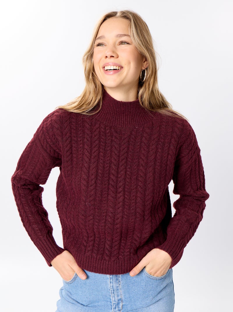 Pull col montant uni Rouge - Kiabi