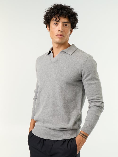 Pull col polo à manches longues - Kiabi