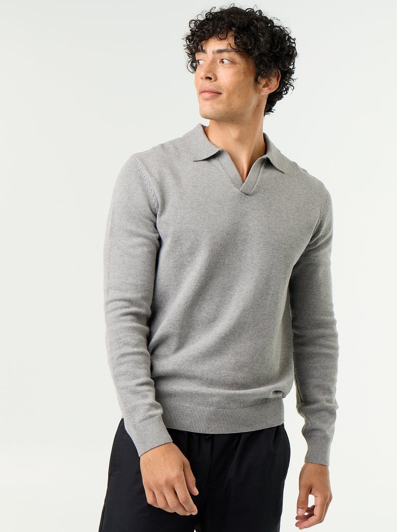 Pull col polo à manches longues Gris - Kiabi