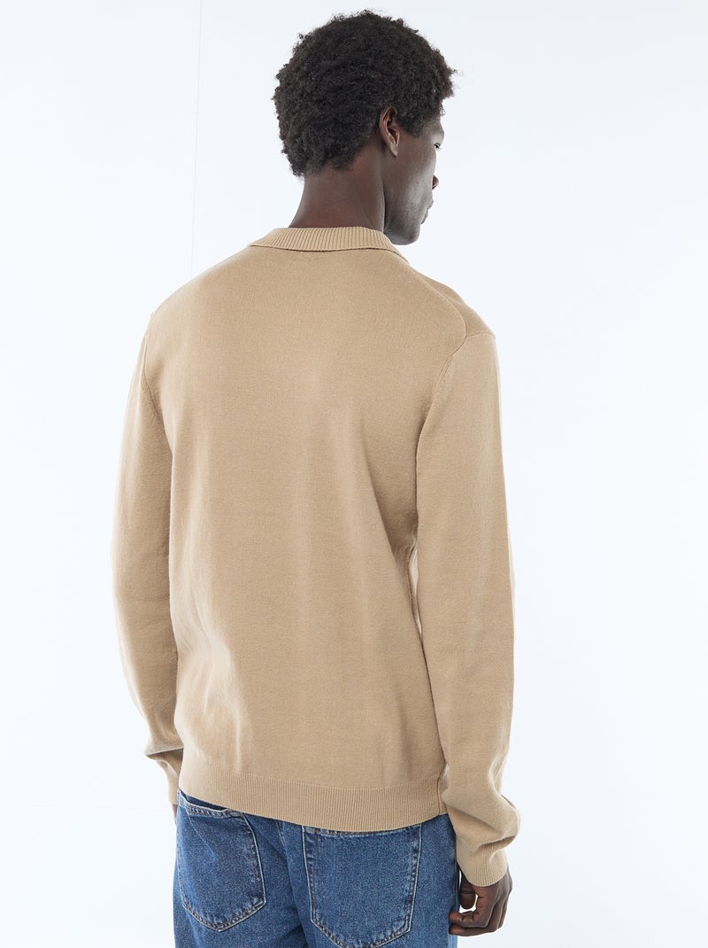 Pull col polo en maille Beige - Kiabi