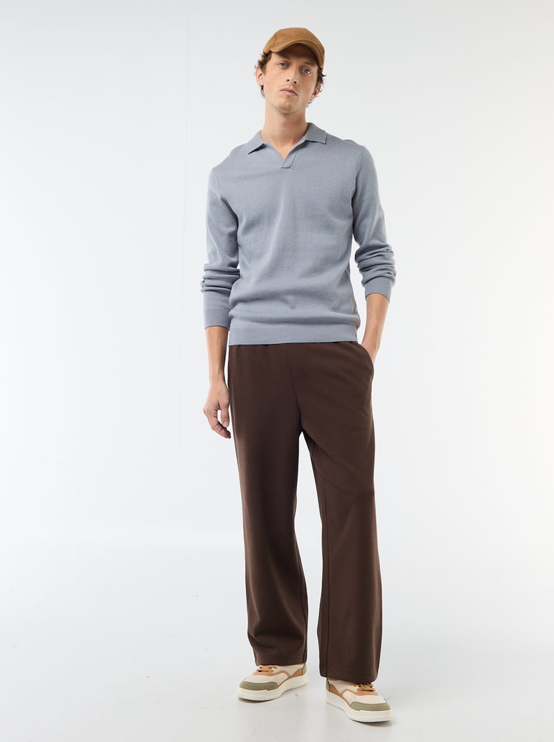 Pull col polo en maille Bleu - Kiabi