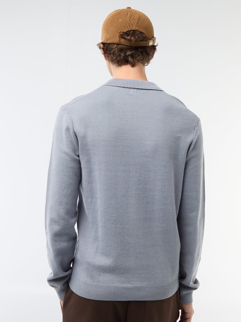 Pull col polo en maille Bleu - Kiabi