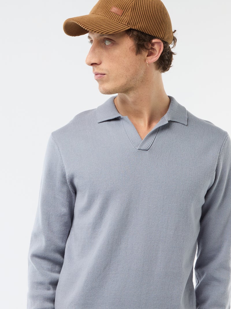 Pull col polo en maille Bleu - Kiabi