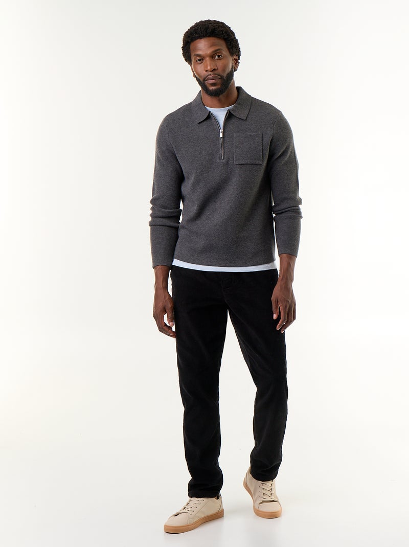 Pull col polo zippé Gris - Kiabi