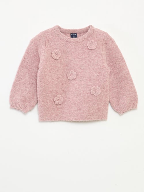 Pull col rond avec patch fleurs - Kiabi