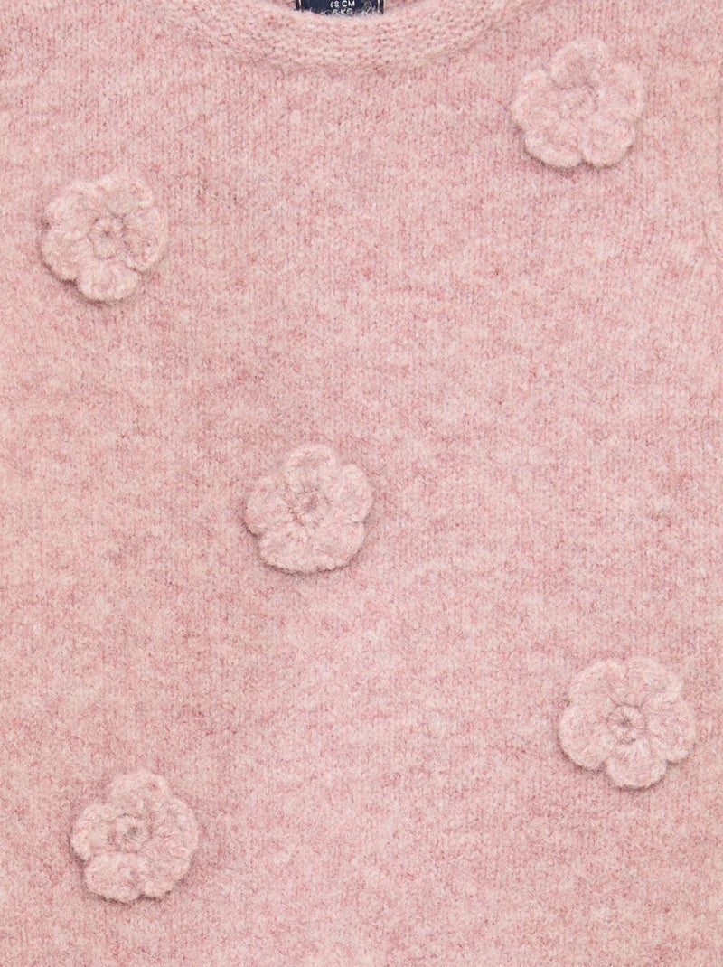 Pull col rond avec patch fleurs Rose - Kiabi