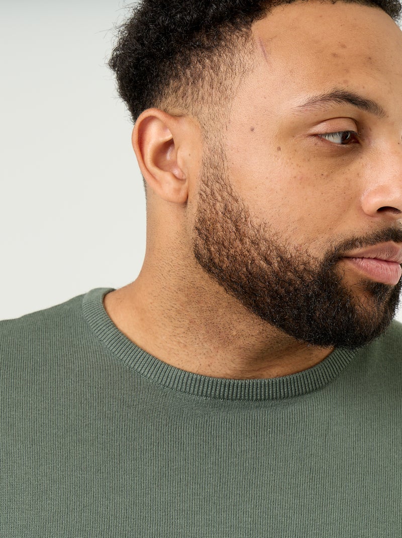 Pull col rond en fine jauge Vert - Kiabi