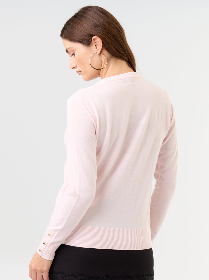 Pull col rond en maille fine jauge Rose - Kiabi