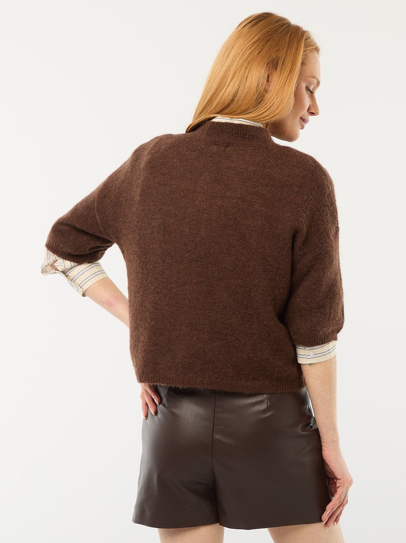 Pull col rond en mohair uni Marron - Kiabi