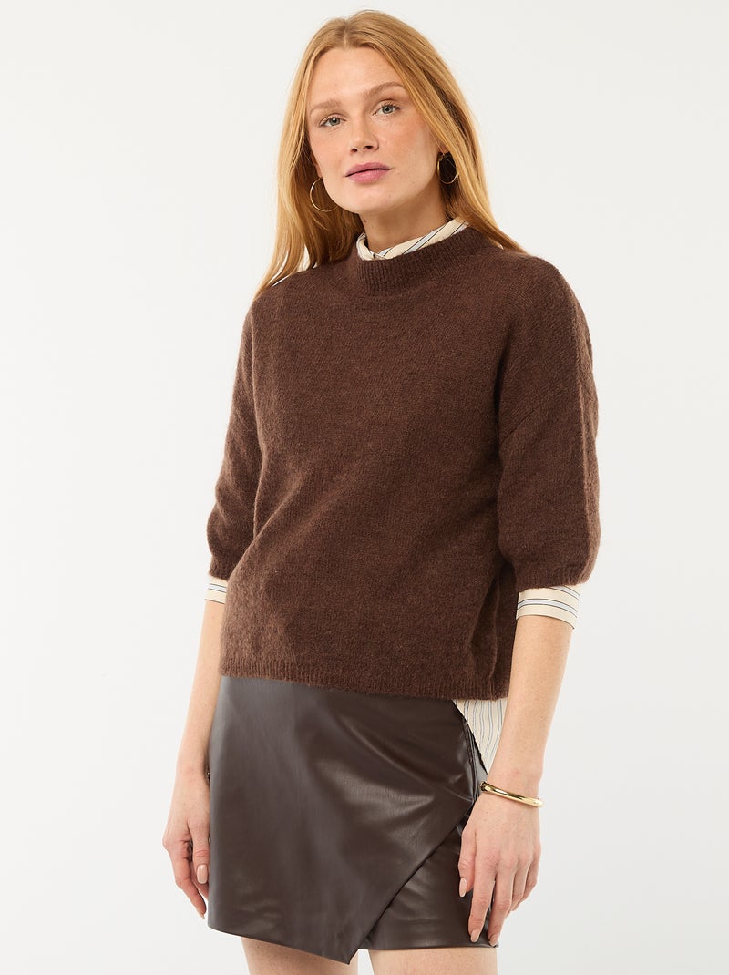 Pull col rond en mohair uni Marron - Kiabi