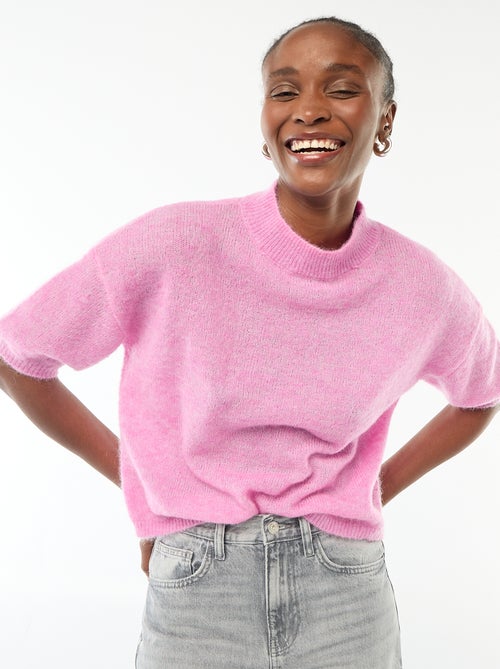 Pull col rond en mohair uni - Kiabi